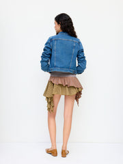 Cotton-blend Tartan Mid Rise Ruffle Hem Layered Mini Skirt