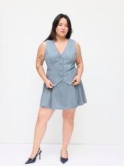 Suede Mid Rise Pleated Mini Skirt Curve & Plus