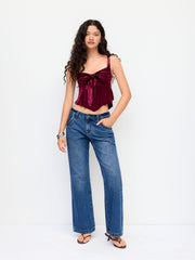 Velvet Sweetheart Neck Knotted Tank Top