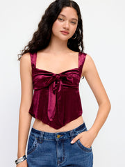 Velvet Sweetheart Neck Knotted Tank Top
