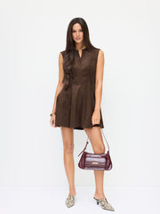Suede V-neck Ruffle Mini Dress