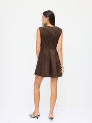 Suede V-neck Ruffle Mini Dress