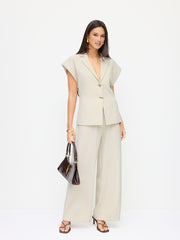 Collar Metal Detail Short Sleeve Wide Leg Jumpsuit