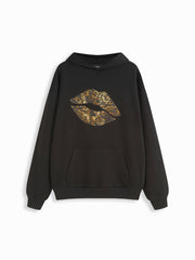 Cotton-blend Leopard Lip Graphic Oversized Hoodie