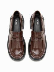 ROUND TOE CHUNKY HEEL FAUX LEATHER LOAFERS