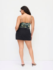 Mesh Graphic Ruched Corset Crop Cami Top Curve & Plus