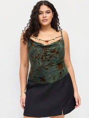 Cowl Neck Floral Beaded Cami Top