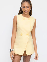 Round Neckline Double Breasted Blazer Vest