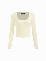 100% Cotton U-neckline Long Sleeve Tee