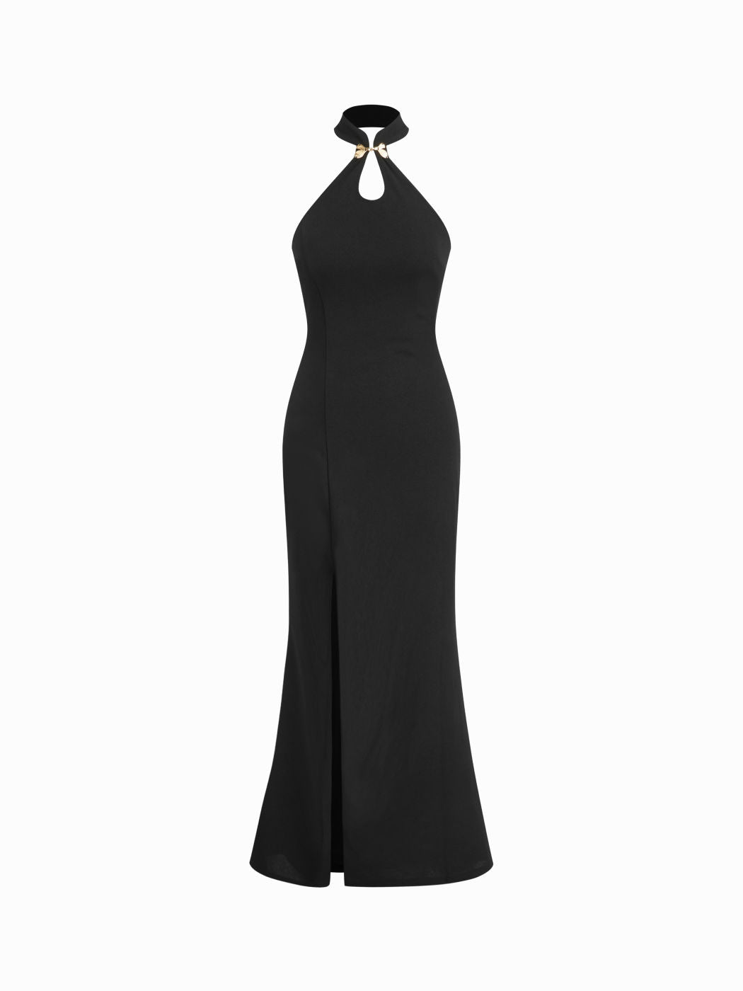 Halter Neckline Metal Detail Split Mermaid Maxi Dress