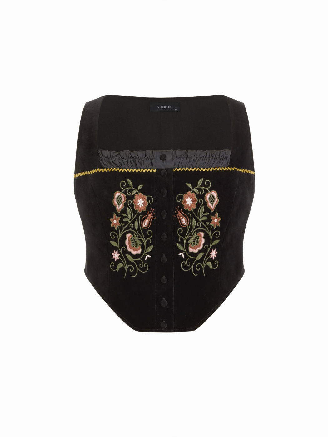 Velvet Square Neck Floral Embroidery Lettuce Trim Jacket Vest Curve & Plus
