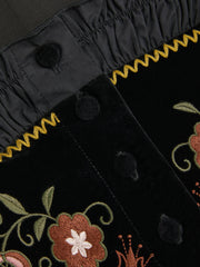 Velvet Square Neck Floral Embroidery Lettuce Trim Jacket Vest Curve & Plus