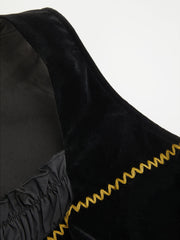 Velvet Square Neck Floral Embroidery Lettuce Trim Jacket Vest Curve & Plus