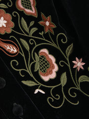 Velvet Square Neck Floral Embroidery Lettuce Trim Jacket Vest Curve & Plus