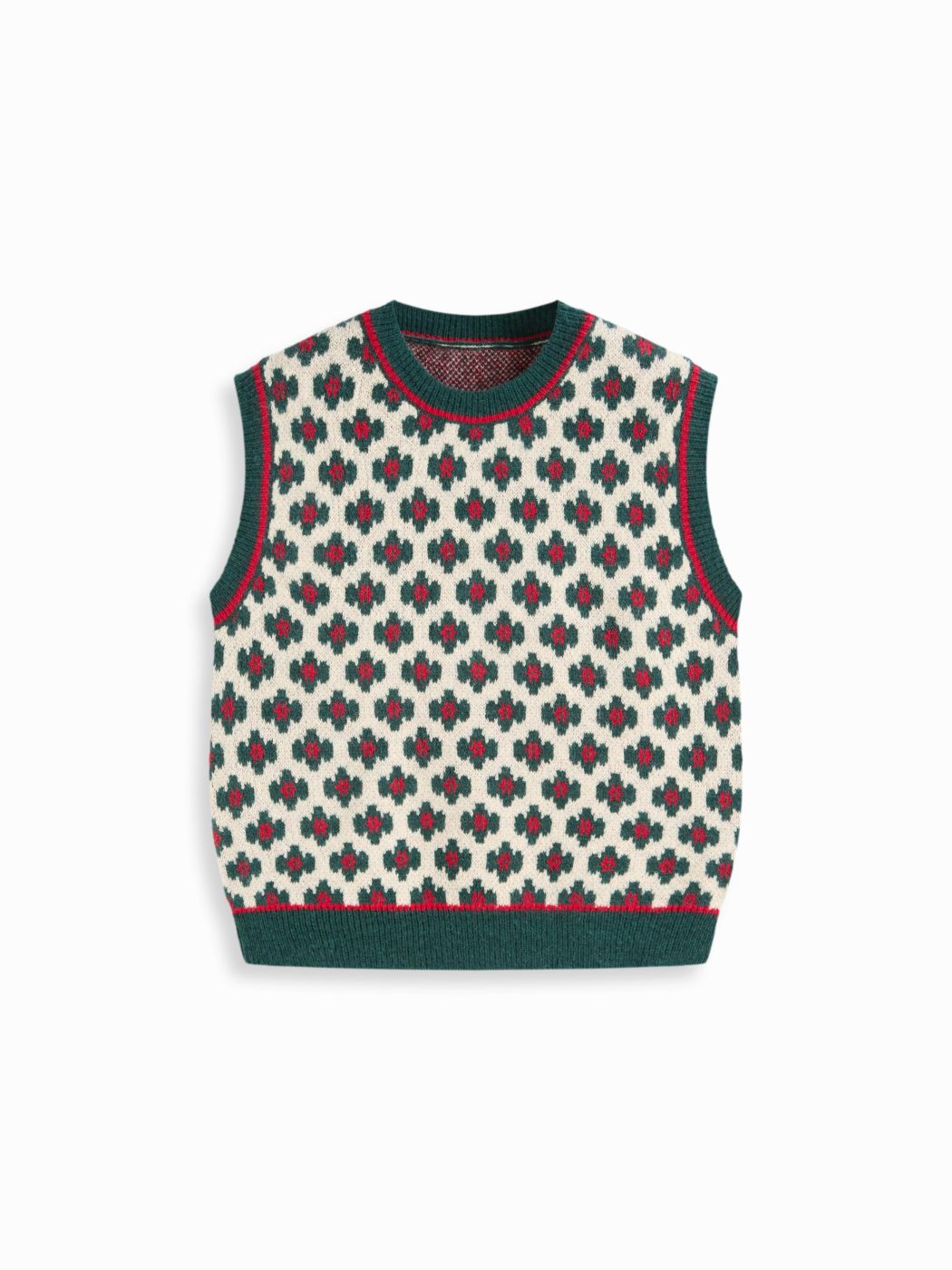 Geometric Contrasting Binding Knitted Crop Vest