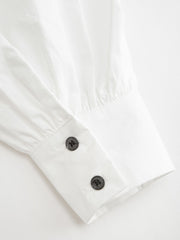 100% Cotton Stand Collar Lettuce Trim Oversized Long Sleeve Blouse