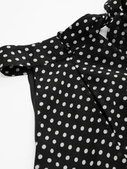 Chiffon Stand Collar Polka Dot Knotted Bodysuit