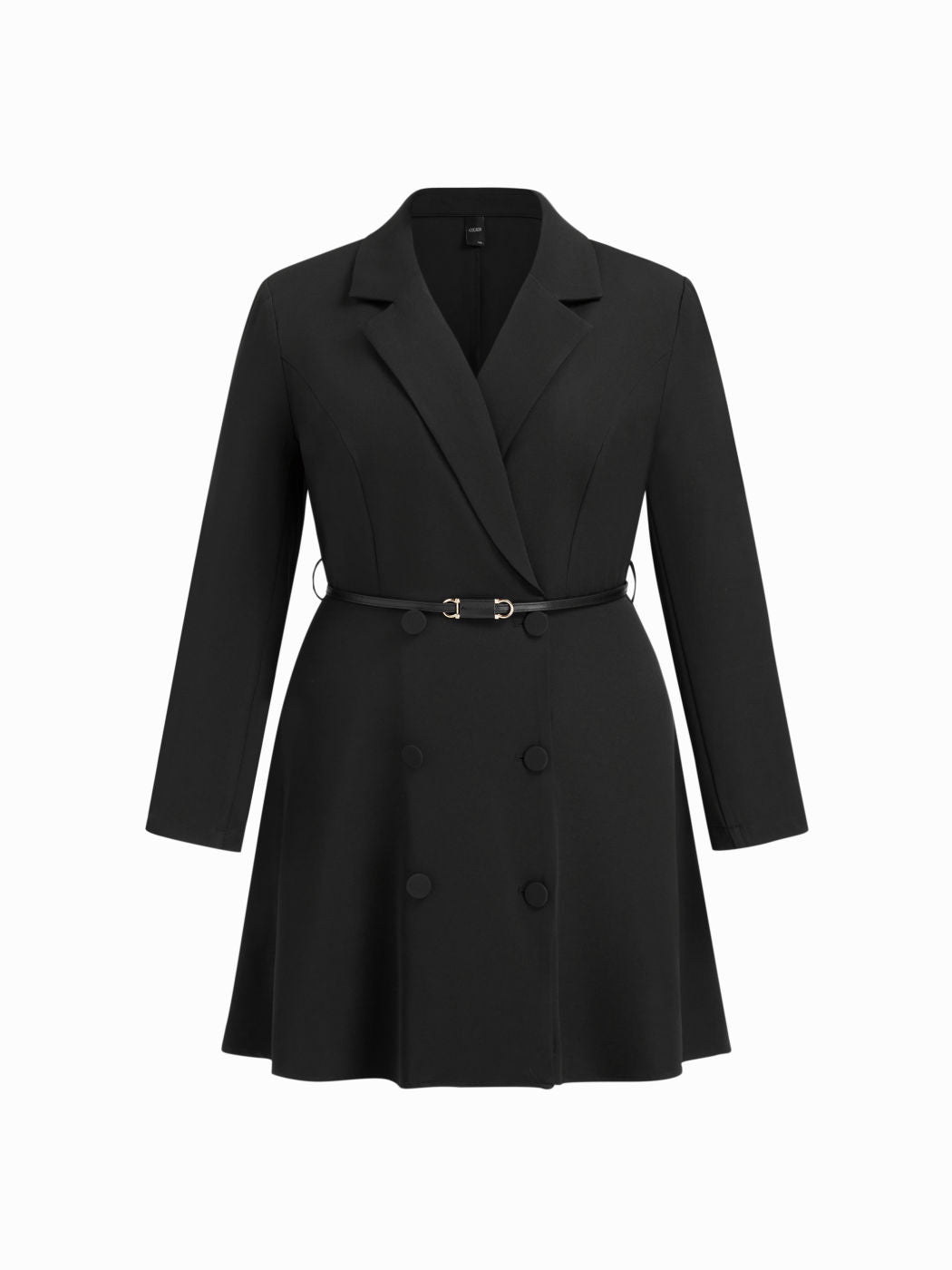 Notched Collar V-neck Double Breasted Mini Blazer Dress With Belt Curve & Plus