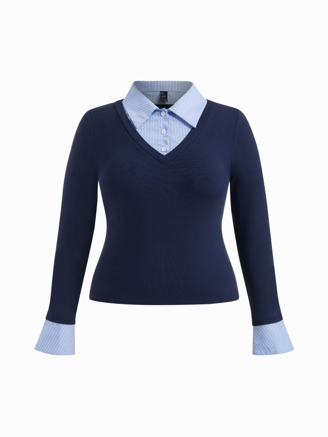 Cotton Collar Striped Two Tone Top Curve & Plus