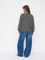 Knit Bowknot Graphic Round Neck Long Sleeve Oversized Sweater