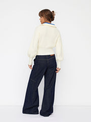 Knit Collar Striped Zip Through Cardigan