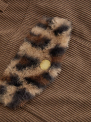 Corduroy Low Rise Leopard Detail Micro Shorts