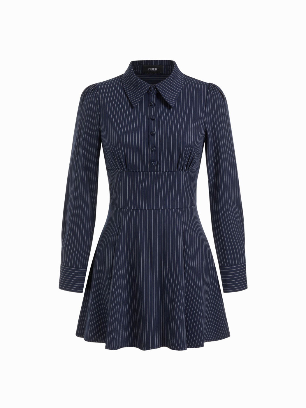 Striped Collar Button Pleated A-line Mini Dress
