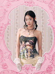 Cotton-blend Figure Oil Painting Lace Up Bandeau Corset