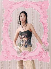 Cotton-blend Figure Oil Painting Lace Up Bandeau Corset