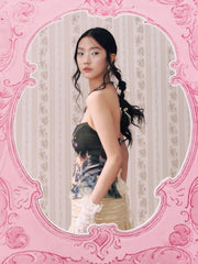 Cotton-blend Figure Oil Painting Lace Up Bandeau Corset