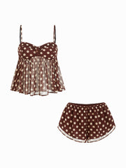 Sweetheart Neckline Leopard Bowknot Cami Top & Low Rise Shorts Loungewear Set
