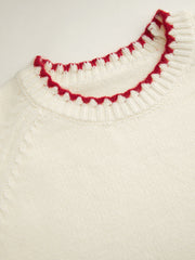 Knit Round Neck Contrasting Binding Oversized Long Sleeve Sweater