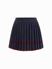 Knit Striped Mid Rise Elastic Waist Pleated Mini Skirt