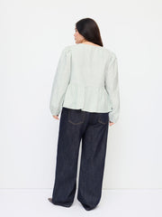 Cotton-blend Stripe Tie Front Bowknot Blouse Curve & Plus