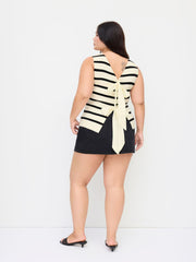 Knit Boat Neck Stripe Tie Back Vest Curve & Plus
