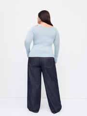 Knit Wool-blend Asymmetrical Neck Ruched Long Sleeve Top Curve & Plus