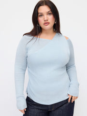 Knit Wool-blend Asymmetrical Neck Ruched Long Sleeve Top Curve & Plus