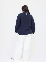 Knit Wool-blend Stand Collar Bowknot Pattern Long Sleeve Oversized Sweater Curve & Plus
