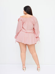 Asymmetrical Neck Lettuce Trim Drawstring Knotted Mini Dress Curve & Plus