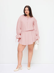 Asymmetrical Neck Lettuce Trim Drawstring Knotted Mini Dress Curve & Plus