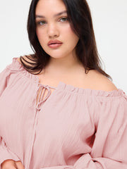 Asymmetrical Neck Lettuce Trim Drawstring Knotted Mini Dress Curve & Plus
