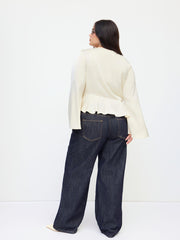 Satin Cowl Neckline Ruffle Hem Long Sleeve Blouse Curve & Plus