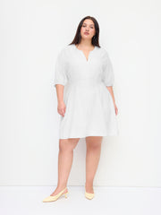 Linen-blend V-neck Lantern Mid-length Sleeve Mini Dress Curve & Plus