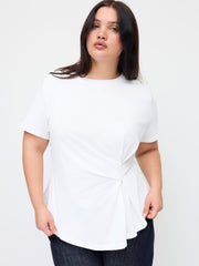 100% Cotton Round Neckline Ruched Asymmetrical Hem Tee Curve & Plus