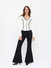 Stretch Cider Denim High Rise Side Lace Up Flared Jeans