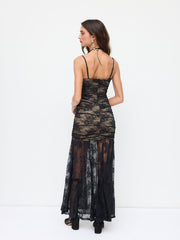 Lace Sweetheart Floral Bowknot Split Maxi Dress