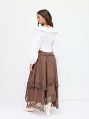 Cotton-blend Collar Solid Button Long Sleeve Blouse