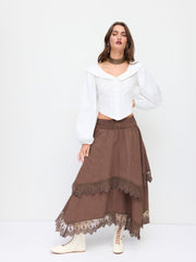 Cotton-blend Collar Solid Button Long Sleeve Blouse