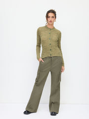 Knit Wool-blend Round Neck Long Sleeve Button Cardigan