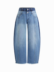 Cider Denim Colorblock Mid Rise Double Waist Barrel-leg Jeans